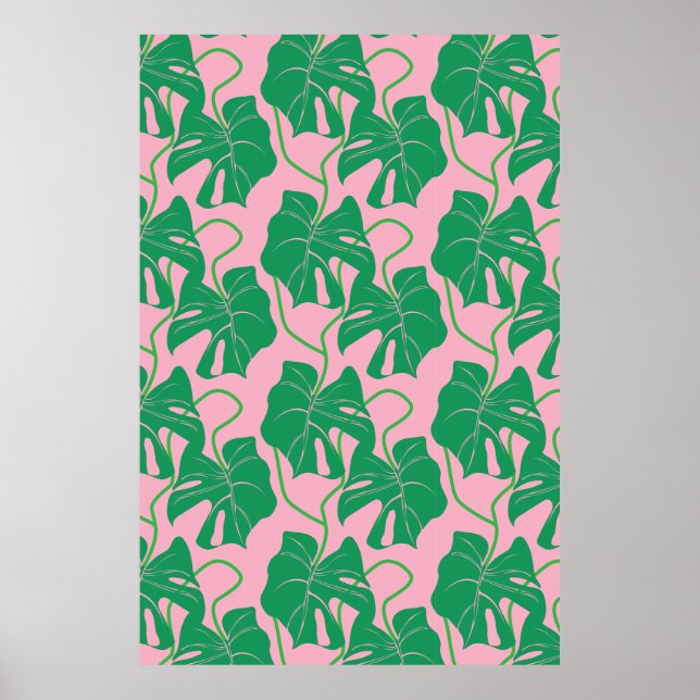 Póster Patrón monstera en rosa y verde (Frente)