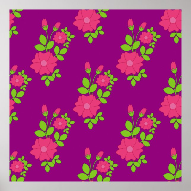 Póster Patrón morado sin costuras con flores rosadas y co (Frente)