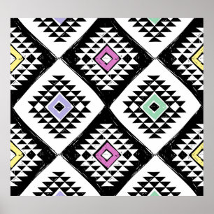 Póster Patrón Navajo tribal blanco negro