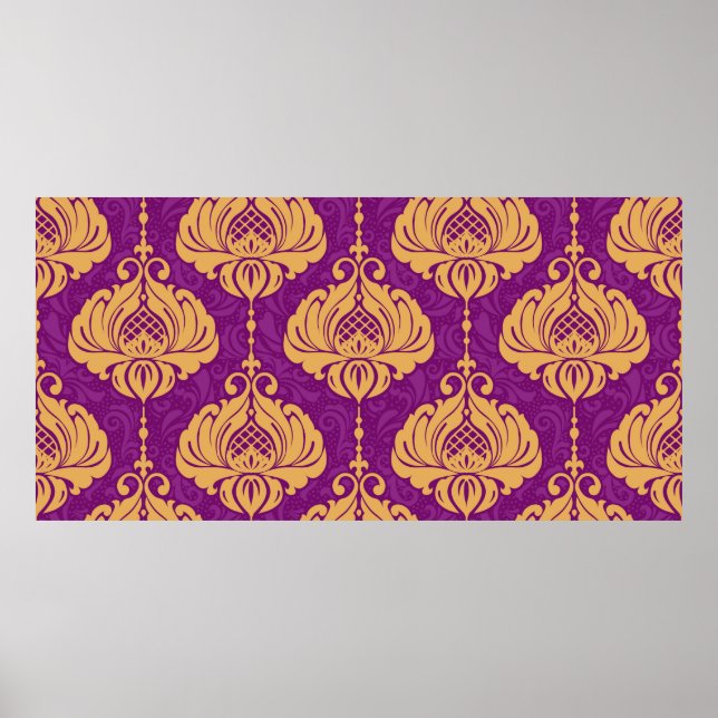 Póster Patrón ornamental sin costuras de damasco de época (Frente)