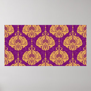 Póster Patrón ornamental sin costuras de damasco de época