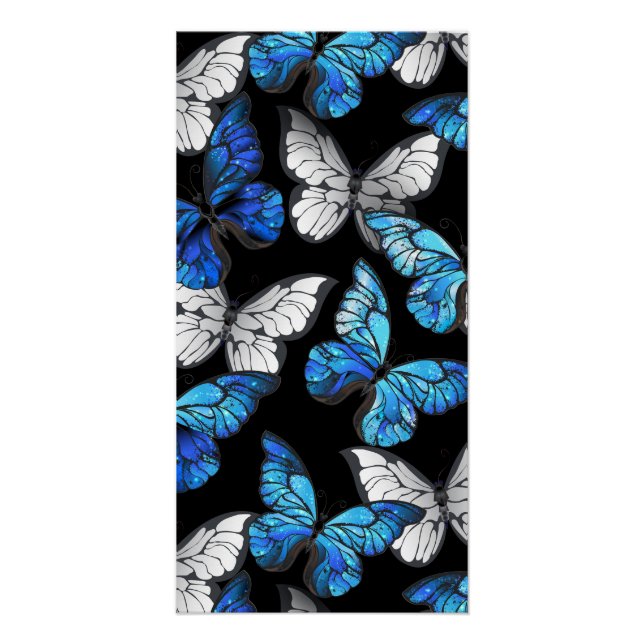 Póster Patrón oscuro sin costuras con mariposas azules Mo (Anverso)