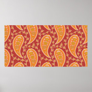 Póster Patrón Paisley. Número turco. Naranja cimarrón