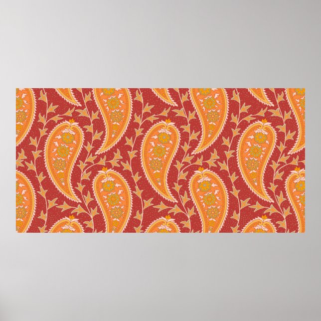 Póster Patrón Paisley. Número turco. Naranja cimarrón c (Frente)