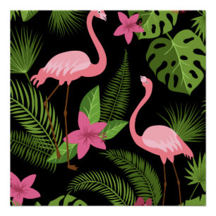 Póster Patrón Pavoreal Rosa con Flor   