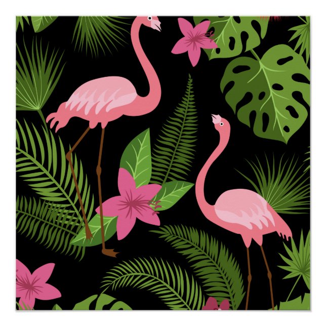 Póster Patrón Pavoreal Rosa con Flor    (Anverso)