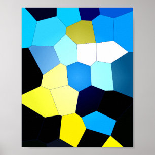 Póster Patrón poligonal abstracto en azul y amarillo