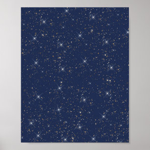 Póster Patrón purpurina de oro brillante azul marino de l