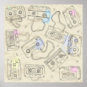 Póster Patrón Retro de Cinta de Mezcla de Casete Nostálgi