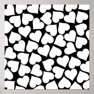 Póster Patrón retro de corazón blanco y negro