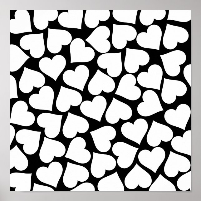 Póster Patrón retro de corazón blanco y negro (Frente)