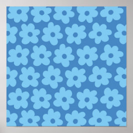 Póster Patrón retro Hippie Preppy Blue Flower Y2K