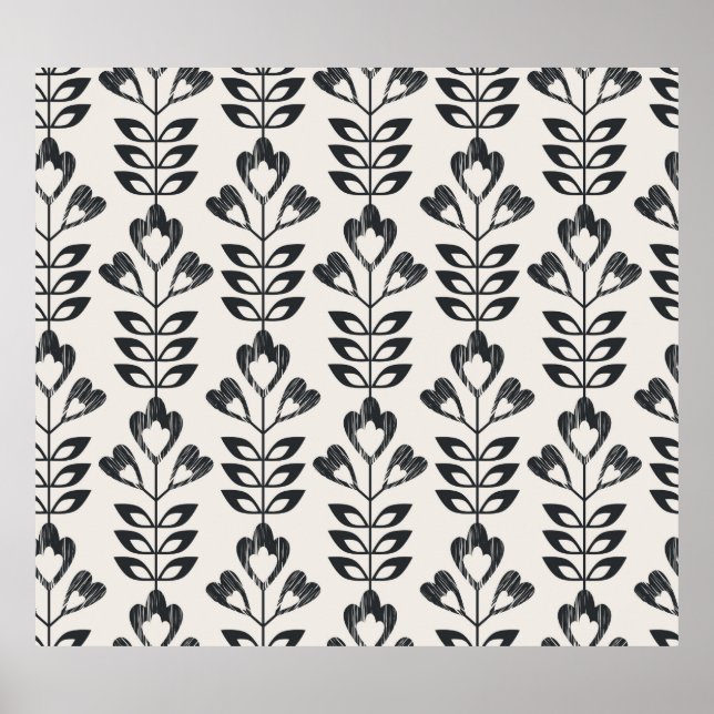 Póster patrón retro ininterrumpido con flores abstractas  (Frente)