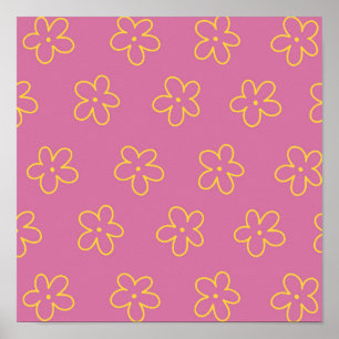 Póster Patrón retro morado amarillo floral simple flor