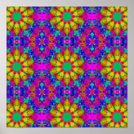 Póster Patrón retro rosa y azul turquesa y amarillo