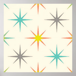 Póster Patrón Retro Starburst de Mitad de Siglo