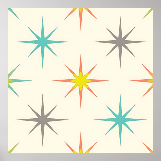 Póster Patrón Retro Starburst de Mitad de Siglo (Frente)