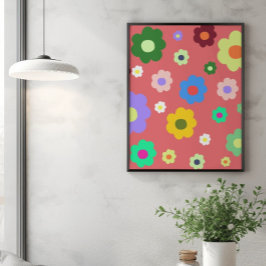 Póster Patrón retro Y2K de las flores de primavera