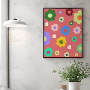 Póster Patrón retro Y2K de las flores de primavera