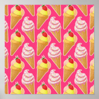 Patrón rosa de Kawaii con helado de fresa