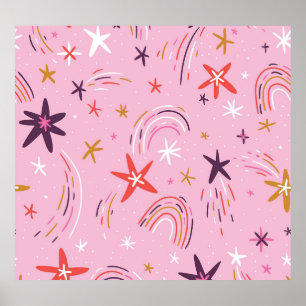 Póster Patrón rosa de las arboladas de lluvia de las cues