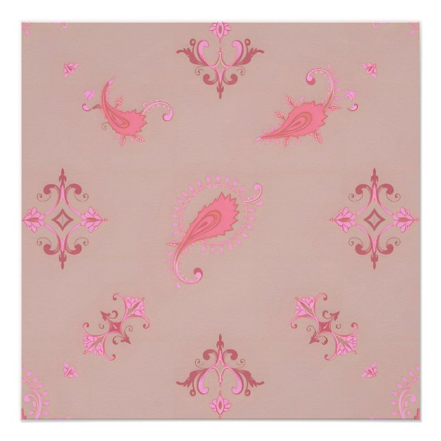 Póster Patrón rosa Paisley (Anverso)