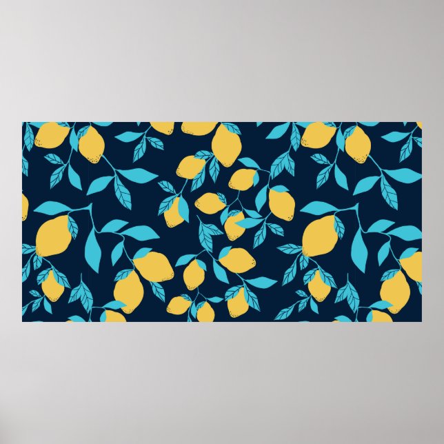 Póster Patrón simple de cítricos. limones maduros y hojas (Frente)