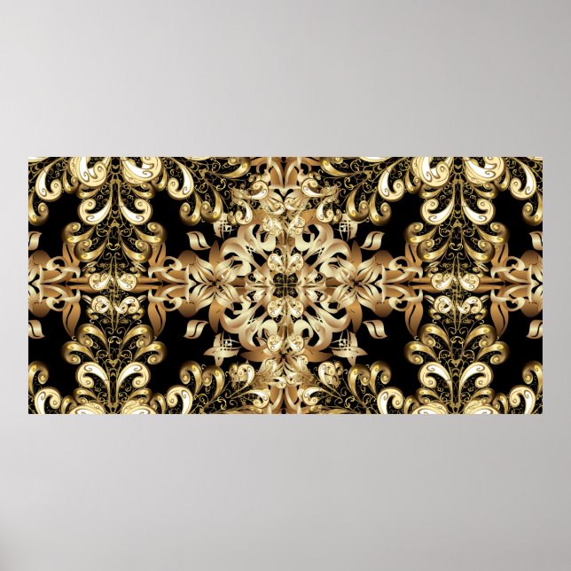 Póster Patrón simple sin fisuras de copo de nieve dorado. (Frente)