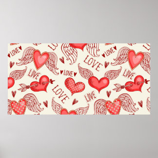 Póster Patrón sin brillo con corazones. Feliz Día de San