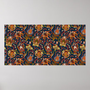 Póster Patrón sin costuras de flores dibujadas a mano (mo