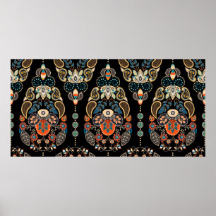 Póster Patrón sin costuras floral de Paisley. Fondo oscur