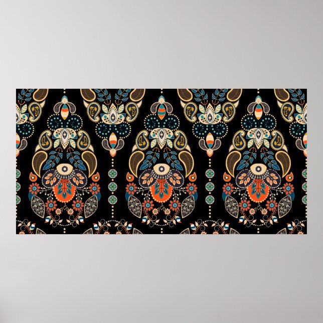 Póster Patrón sin costuras floral de Paisley. Fondo oscur (Frente)