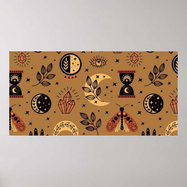 Póster patrón sin fisuras con elementos mágicos (Frente)