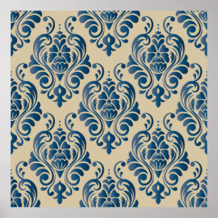 Póster Patrón sin fisuras de adorno floral de Damasco