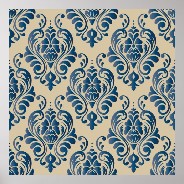 Póster Patrón sin fisuras de adorno floral de Damasco (Frente)