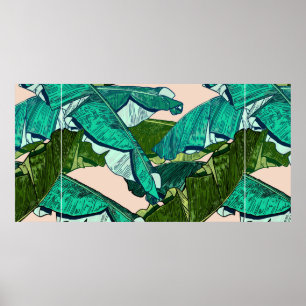 Póster Patrón sin fisuras de hojas tropicales bananeras