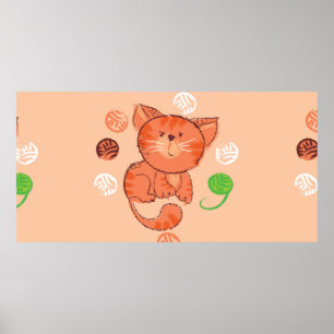 Póster Patrón sin fisuras del gato de juguete rojo Kiddy