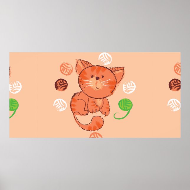 Póster Patrón sin fisuras del gato de juguete rojo Kiddy (Frente)