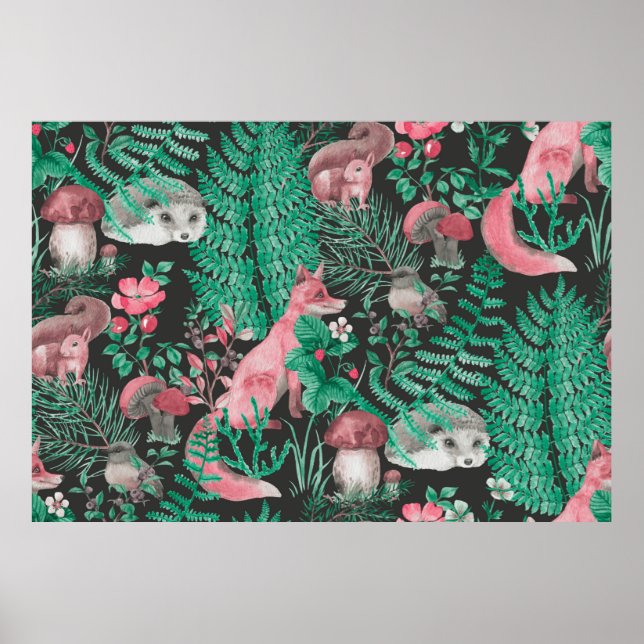 Póster Patrón sin fisuras dibujado a mano con el bosque d (Frente)