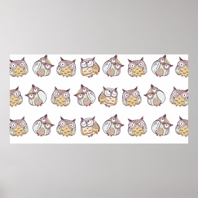 Póster patrón sin fisuras vintage con búhos lindos (Frente)