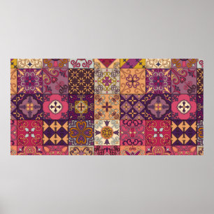 Póster Patrón sin foco con azulejos portugueses en talave