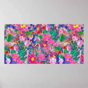 Póster Patrón sin foco con bellas flores. Acuarela