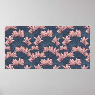 Póster Patrón sin foco con bellas flores de magnolia
