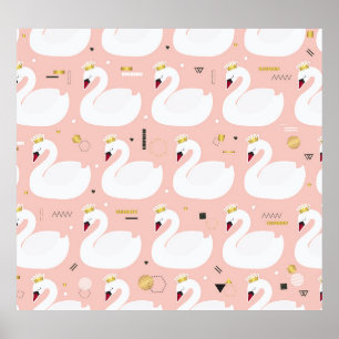 Póster Patrón sin foco con cisnes blancos.