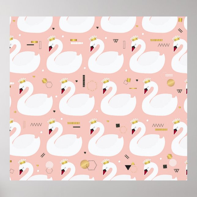 Póster Patrón sin foco con cisnes blancos. (Frente)