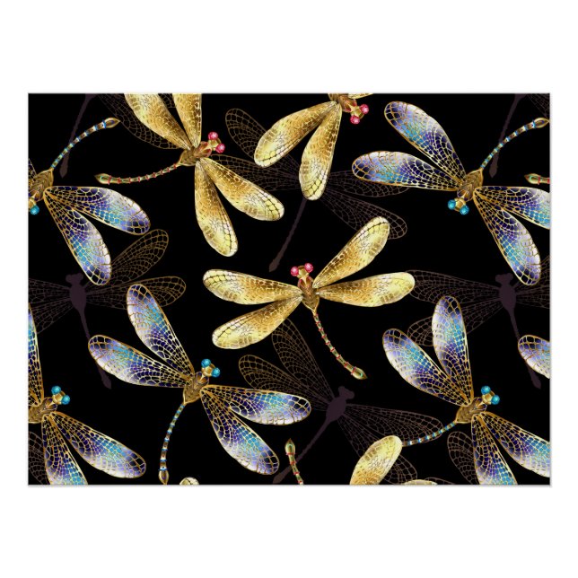 Póster Patrón sin foco con Dragonflies dorados (Anverso)