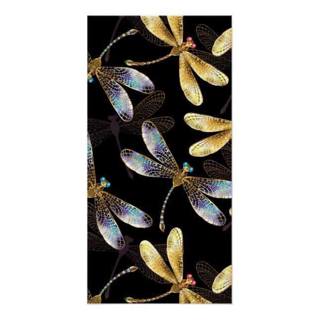 Póster Patrón sin foco con Dragonflies dorados (Anverso)