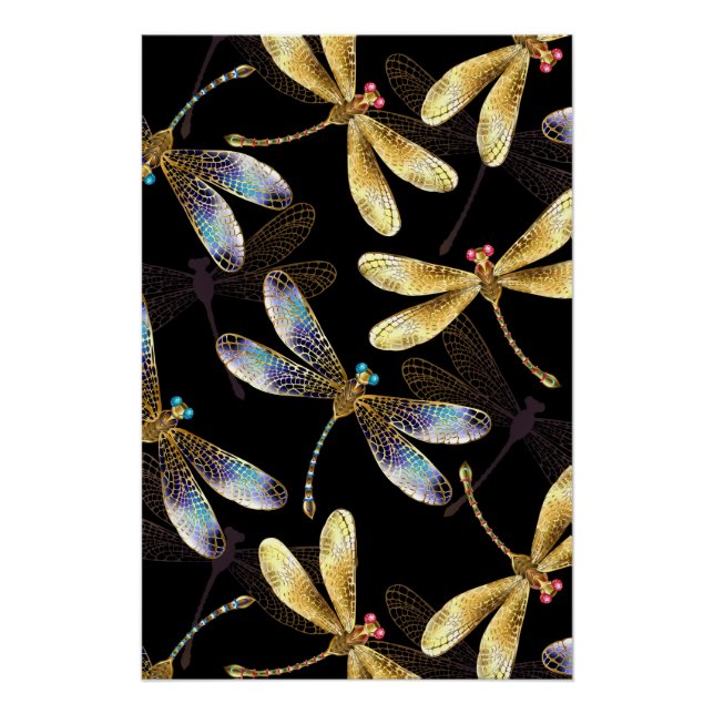 Póster Patrón sin foco con Dragonflies dorados (Anverso)