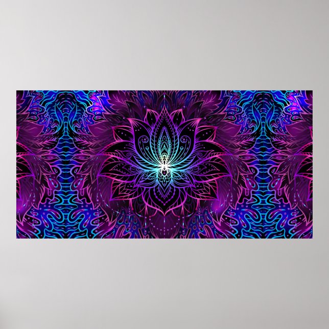 Póster Patrón sin foco con flor de Lotus ornamentada. Ayu (Frente)