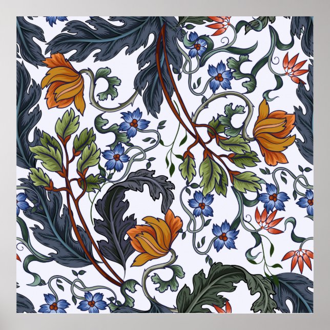 Póster Patrón sin foco con flores de estilo art deco. M (Frente)